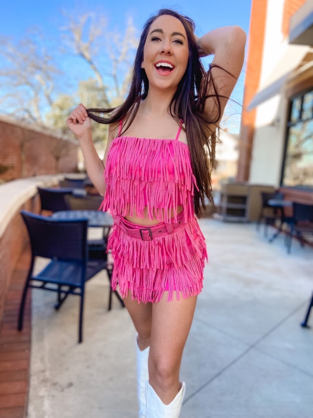 Nylon Apparel  Pink Fringe Crop Top Size Medium